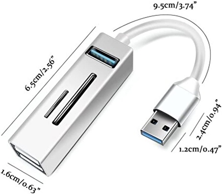 Coverzone Pc Usb Çoklayıcı 3.0 Hub Usb to Usb 5in1 Port Hızlı Aktarım 5Gbps Usb Hafıza Kart Okuyucu PC Bilgisayarlar A803