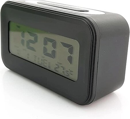 Coverzone Dekoratif Dijital Alarmlı Mini Saat 12/24 Dönüştürme Gece Görüşlü Yatak Başucu Saati Masa Saati Led Ekran Pilli (2XAAA) Çalar Saat Mn1 (SİYAH)