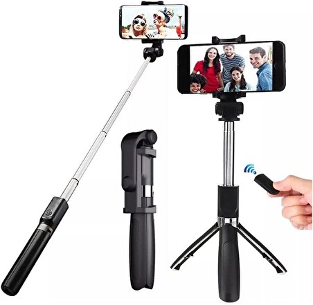 Coverzone Bluetooth Destekli Selfie Çubuğu Tripod - Monopod Selfie Stick Uzaktan Kumandalı Fonksiyonel Tripod SY-L01