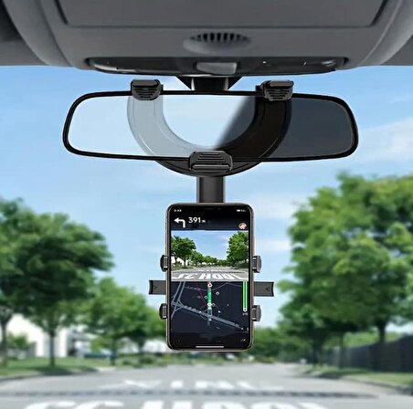 Araba Dikiz Aynası İçin Cep Telefonu Tutucu 360 Derece Dönebilen Ayarlanabilir Çok Fonksiyonlu Kolay Montaj