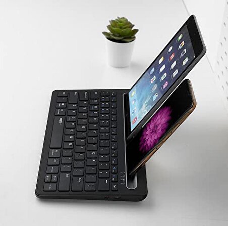 Coverzone Bluetooth 3.0 Ultra İnce Klavye şarjlı Multi Device Mac/win/android/ios Uyumlu Tablet Standlı Kablosuz Klavye K6100