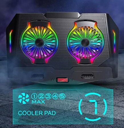 Dizüstü Bilgisayar Laptop Stand Ve Soğutucusu RGB Renkli Oyuncu Laptoplarına Özel 2 Büyük Fanı İle Hızlı Soğutma 2 USB Girişli Fonksiyonel Çok Amaçlı Telefon Tutucu Özellikli