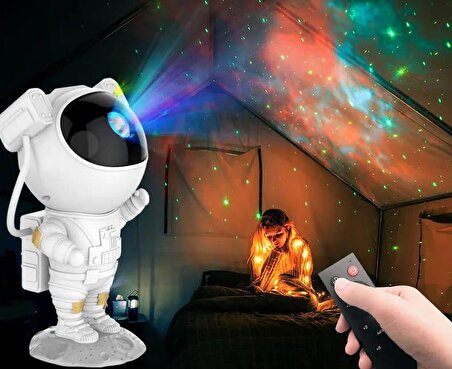 Coverzone Astronot Gece Lambası Dekoratif Uzaktan Kumandalı Galaksiler ve Yıldızlar 8 Farklı Mod İle Göz Yormayan Uzay Efektleri Gökyüzü Projeksiyon Işığı Çocuk Ve Genç Odası İçin Hediyelik