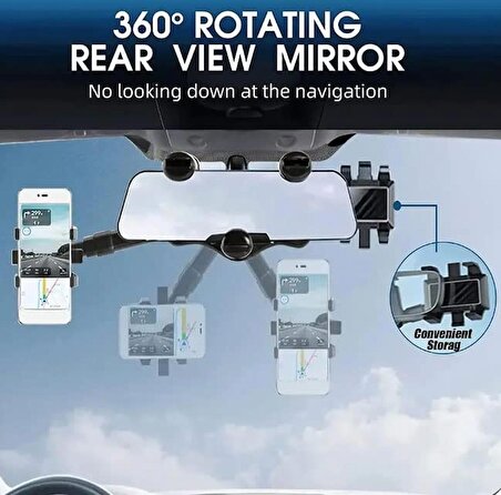 Coverzone Araba Cep Telefon Navigasyon GPS Tutucu 360 Derece Dönebilir Yukarı Aşağı Ayarlanabilir Araba Dikiz Aynası Universal Telefon Tutucu Multi Fonksiyonel