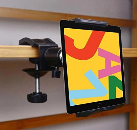 Coverzone Masa Tablet Tutucu Sıkıştırmalı Ayarlanabilir Sehpa Sıra Raf Mobilya Kenarına Profesyonel Tutucu Kıskaçlı Stand Kolay Kurulum 4-13 inç Arası Cihazlar İçin Uygun 360 Derece Rotasyon B3