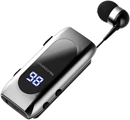 Dunspin Mono Bluetooth Kulaklık Makaralı Dijital Ekranlı 30 Dakikada Hızlı Şarj 25 Saat Müzik Dinleme Profesyonel Kulakiçi Kulaklık Çağrı Alma - Reddetme 10 metre İletim Mesafesi