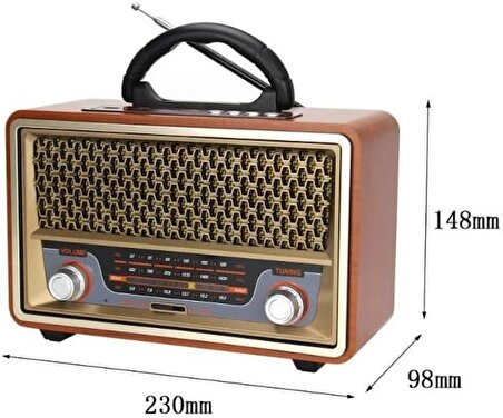 Coverzone Retro Radyo Taşınabilir Bluetooth Speaker Ve Hoparlör Kumandalı Klasik Antika Tarzı İç ve Dış Mekan Multiband USB Girişli Dekoratif Klasik Radyo CV-1570BT