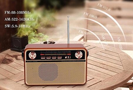 Coverzone Retro Radyo Taşınabilir Bluetooth Speaker Ve Hoparlör Klasik Antika Tarzı İç ve Dış Mekan Multiband USB Girişli Dekoratif Klasik Radyo CV-5050