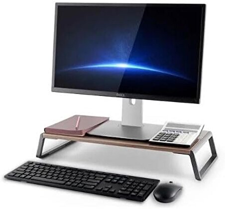 Coverzone Metal Ayaklı Şık Ahşap Laptop Dizüstü Monitör Standı iMac TV LCD Ekran Yazıcısı için Monitör Yükseltici Standı Stand Altında 4 Adet USB Laptop Tutucu 2 Renk Seçeneği ZR488 (Kahverengi)