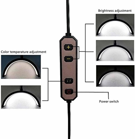 Profesyonel Led Hilal Işık 3 Modlu Telefon Tutuculu Makeup Klinik İpek Kirpik Protez Tırnak Botoks Dolgu Estetisyen Yarım Ay Led C-Kelepçe ile Masa Kenarına Sıkıştırılabilir Metal Işık Standı M3X