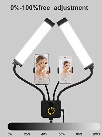 Profesyonel Çift Kollu Tribün Işık 45W Makeup Klinik İpek Kirpik Protez Tırnak Botoks Dolgu Estetisyen Stüdyo Video Işığı Çift Telefon Tutuculu 264cm M5X