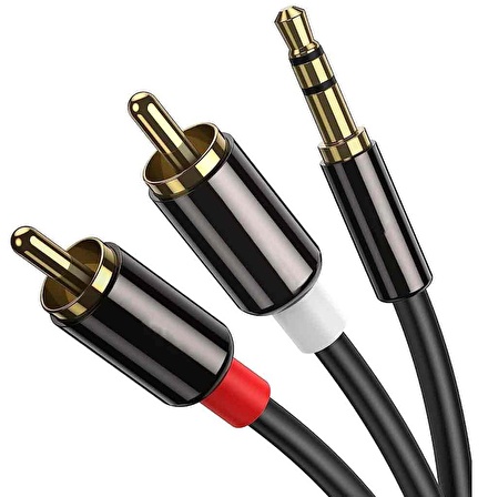 Coverzone 3.5mm Stereo To 2 Rca Aux Standart Ses Kablosu 3.5mm Kulakık Çıkışlı Tablet Bilgisayar Telefon ve Mp3 Çalar İle Amfi Bağlantı Kablosu 1100mm