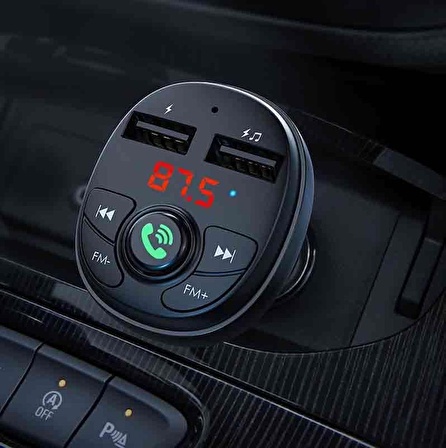 Araba ve Araç Fm Transmitter Bluetooth Bağlantısı ile Telefon Çağrı Yanıtlama Müzik ve Mp3 Bağlantısı Telefon Tablet GPS Çift Usb Çakmaklık Şarj Cihazı C26