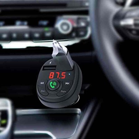 Araba ve Araç Fm Transmitter Bluetooth Bağlantısı ile Telefon Çağrı Yanıtlama Müzik ve Mp3 Bağlantısı Telefon Tablet GPS Çift Usb Çakmaklık Şarj Cihazı C26