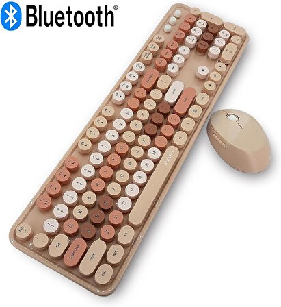 Mofii Kablosuz Klavye Ve Mouse Set Bluetooth 104 Tuşlu Pc Notebook Uyumlu Klayve ve Fare 136mm x 445mm ZR513 (Kahverengi)