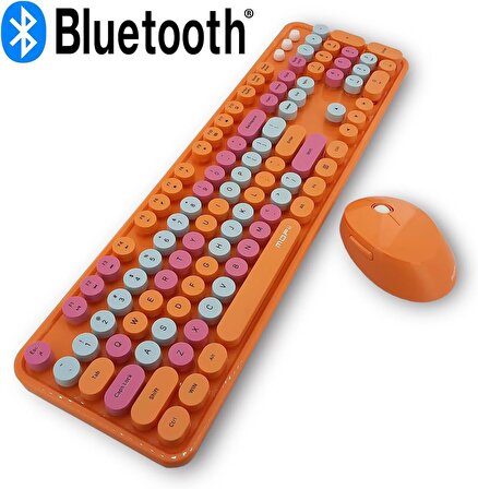Mofii Kablosuz Klavye Ve Mouse Set Bluetooth 104 Tuşlu Pc Notebook Uyumlu Klayve ve Fare 136mm x 445mm ZR513 (Turuncu)