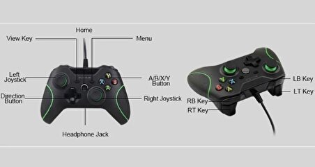 Coverzone Xbox One Oyun Kolu Pc ile Uyumlu Game Pad Rahat ve Konforlu Kullanım Özgün Tasarım XB2 (Kablolu)