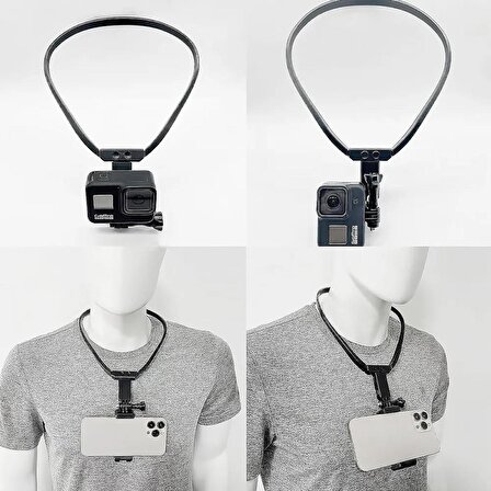 Coverzone Aksiyon Kamera ve Telefon Tutucu Boyun Askısı Gezi Seyahat ve Sürüşlerde Kullanmak için Boyundan Kayıt Aparatı Cep Telefonu Boyun Tutucu Kullanımı Kolay