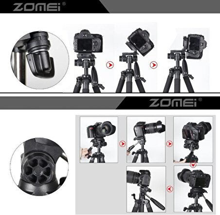 Zomei Q111 Kamera Cep Telefonu Alüminyum Alaşım Seyahat Tripodu Hafif Kamera Üç Ayaklı 3 Yönlü Döner Başlık Hızlı Değiştirme Plakası Cep Telefonu Tutucu ve Çanta 47 – 140 cm Gri Renk