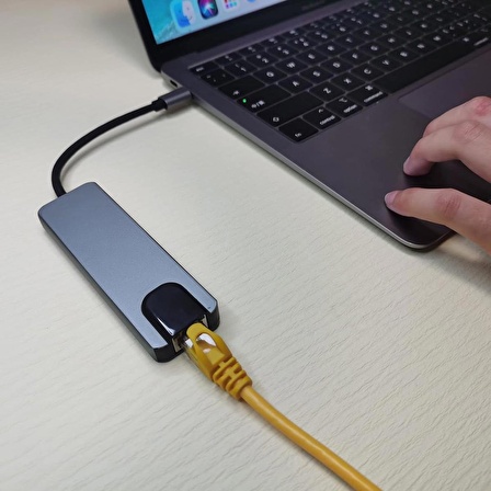 Coverzone Type-c Hub Ethernet Hdmi Usb 100/1000 Mbps (1 gigabit) Aktarım Hızı USB C HUB 5 in 1 USB Çoğaltıcı Hub C RJ45+ 4K HDMI uyumlu + 2 USB + 87W PD Adaptörü Macbook iPhone 15 Uyumlu SW51