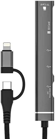 Coverzone Type-C ve lightning Uçlu Değiştirilebilir Başlık iPhone 15 Uyumlu SD Kart TF Kart Micro SD Kart Okuyucu USB 3.0 Girişli Tak Çalıştır ZR563