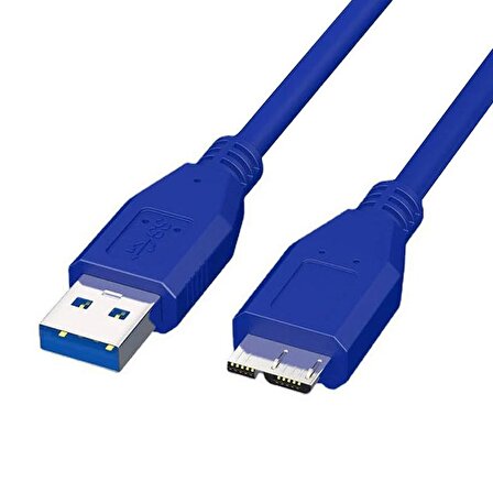 Coverzone USB to Micro B 3.0 Kablo 1 Metre Mavi Renk Hızlı Veri Aktarım Kablosu Micro B Harici Harddisk Kablosu