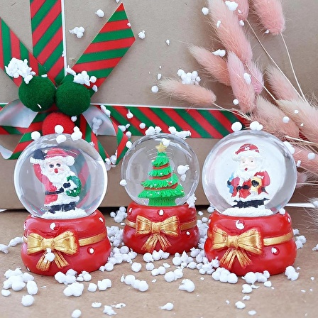 Coverzone Noel Baba ve Noel Ağacı 3'lü Set Masaüstü Cam Küre Aydınlatma Dekoratif Hediyelik Yılbaşı veya Doğum Günlerine Yılbaşı Ağacı Özel Tasarım 6cm x 4cm No:6 [Enerji Sınıfı A]