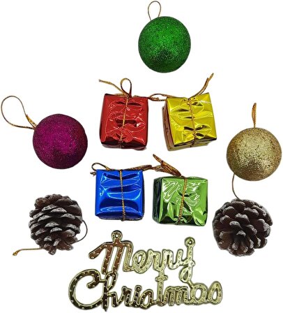 Coverzone Yılbaşı için Yılbaşı Ağacı Süsü Noel Çam Ağacı Süsü 10 Parça Renkli Set