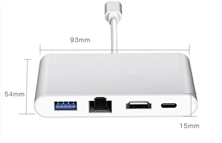 Coverzone Type-C 3.1 HDMI 4K 100Mbps Ethernet RJ45 100M PD USB3.0 USB C HUB Dönüştürücü 4 in 1 Macbook Pro Uyumlu iPhone 15 Serisi Uyumlu ZR283