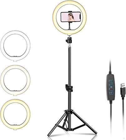Coverzone 13 inch Youtuber LED Işıklı Halka Telefon Tutuculu 13 inch 26 cm Selfie/Yayıncı/Makyaj Işığı 210 cm Tripod F08