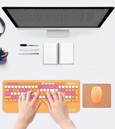 Geezer Kablosuz Klavye Mouse Set 106 Tuşlu İngilizce Q Klavye Notebook Laptop Uyumlu Bilek Destekli USB Dongle ile Bağlantı G100 Turuncu