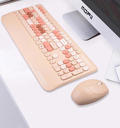 Geezer Kablosuz Klavye Mouse Set 106 Tuşlu İngilizce Q Klavye Notebook Laptop Uyumlu Bilek Destekli USB Dongle ile Bağlantı G100 Turuncu