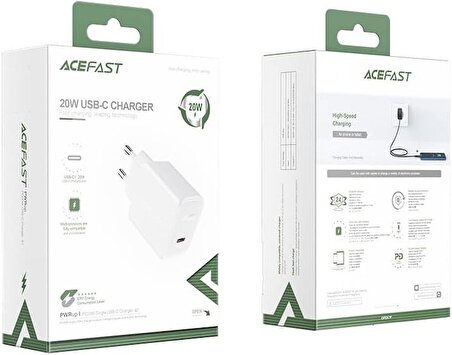 Acefast Duvar Şarj Cihazı Type-C Girişli Seyahat Şarj Kafa Fast Charge Wall Charger PD3.0 20W USB C Şarj Başlık (1xUSB-C) EU Beyaz Renk A1