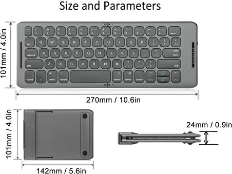 Coverzone Şarjlı Katlanabilir Kablosuz Bluetooth Klavye 65 Tuş Taşınabilir Mini Dizüstü Bilgisayarlar Tabletler Akıllı Telefonlar - 5.1, Makas Tuşları, 8-10m Çalışma Mesafesi