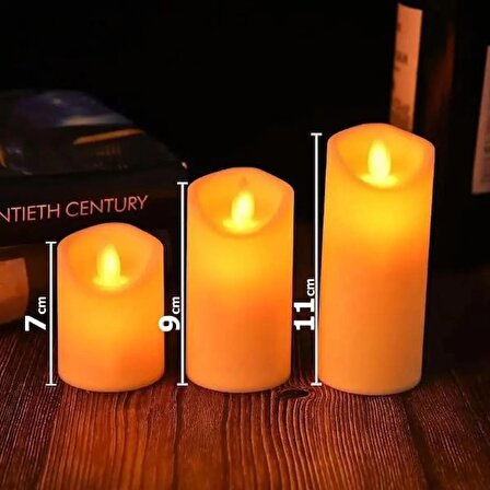 Coverzone Dekoratif Alevsiz Led Işıklı Pilli Mum Masaüstü Gece Lambası Veya Dekor Olarak Kullanım 7-9-11 cm (3 Farklı Boy) [Enerji Sınıfı A+]