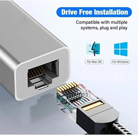 Coverzone Gigabit Type-C To Ethernet RJ45 Çevirici Kablolu İnternet Dönüştürücü 1000Mbps Macbook ve Notebook İle Uyumlu Alüminyum Kasa Tak Çalıştır USB-C To LAN Adaptörü RJ45 Tip-C ZR117
