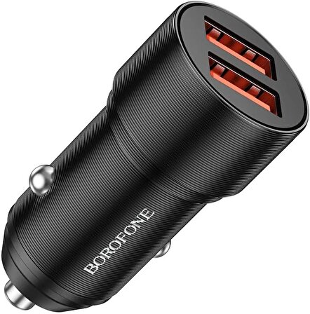Borofone Araç Çakmak Şarj Cihazı Dual Port USB-A Çıkışlı 5V / 2.4A Total output 12W Siyah Renk BZ19 Wisdom