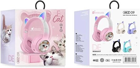 Coverzone Bluetooth Kulaklık Kedi Tasarımlı Kulakları Işıklı Kablosuz Şık ve Canlı Renkli Kulak Üstü Kulaklık Android ve iOS Uyumlu AKZ-09 Siyah Renk
