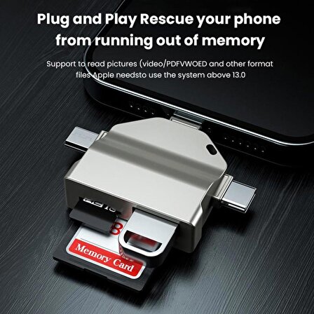 OTG 7 in 1 Lightning Type C USB Micro USB Hafıza Kart Reader Okuyucu Ios iPhone Android Flash Driver