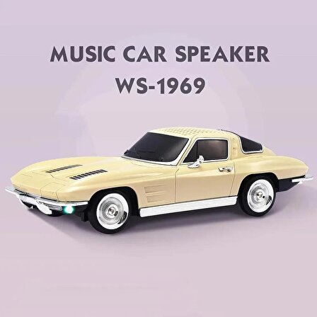 Coverzone Kablosuz Hoparlör Bluetooth Retro Ride 1963 Chevrolet Corvette Klasik Araba Görünümlü Hoparlör ve FM Radyo USB SD AUX Girişli WS-1969 (Bej)