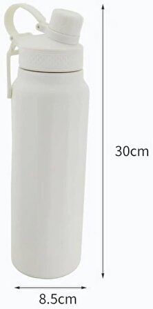 Coverzone Profesyonel 304 Paslanmaz Çelik Sıcak ve Soğuk Çay Kahve Su İçecek Termosu Pipet Opsiyonlu 1 Litre 950ml TRM1L (Beyaz)