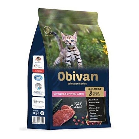 Obivan Low Grain Kuzu Etli Yavru Kedi Maması 1 KG