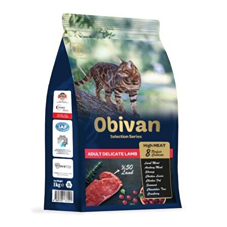 Obivan Low Grain Delicate Kuzu Etli Kedi Maması 1 kg x 3 Adet