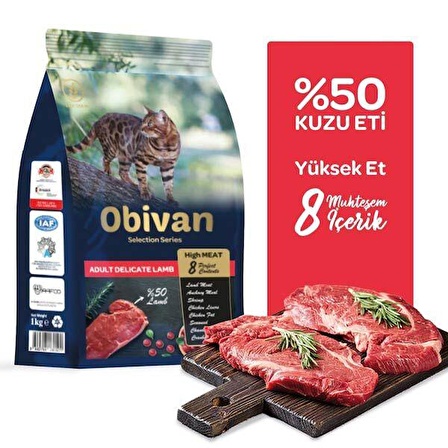 Obivan Low Grain Delicate Kuzu Etli Kedi Maması 1 kg x 3 Adet