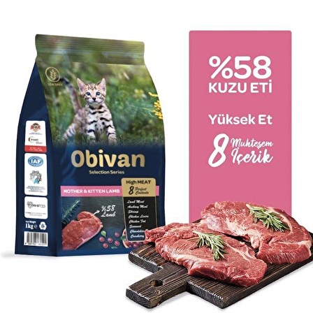 Obivan Low Grain Kuzu Etli Yavru Kedi Maması 1 kg x 3 adet