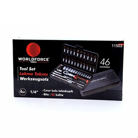 WorldForce 11503 Lokma Takımı 46 Parça S-Ultra 1/4'' Uzatmalı Cırcır