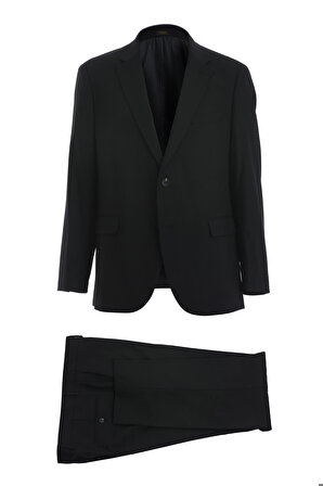 Siyah Regular Fit Düz Mono Yaka 4 Drop Klasik Takım Elbise | 50