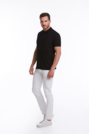Siyah Regular Fit %100 Pamuk Polo Yaka Tişört | XL