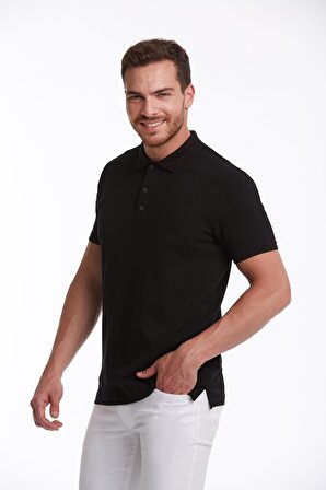Siyah Regular Fit %100 Pamuk Polo Yaka Tişört | XL