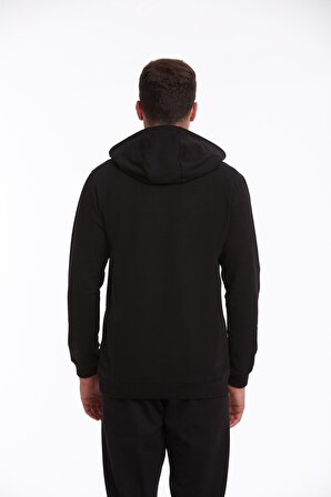 Siyah Regular Fit Pamuklu Kapüşonlu Sweatshirt | L